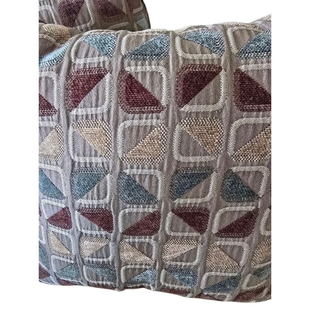 Set of 2 Geometric Pattern Reversible Green Seude Back Throw Pillows - Picture 3 of 6